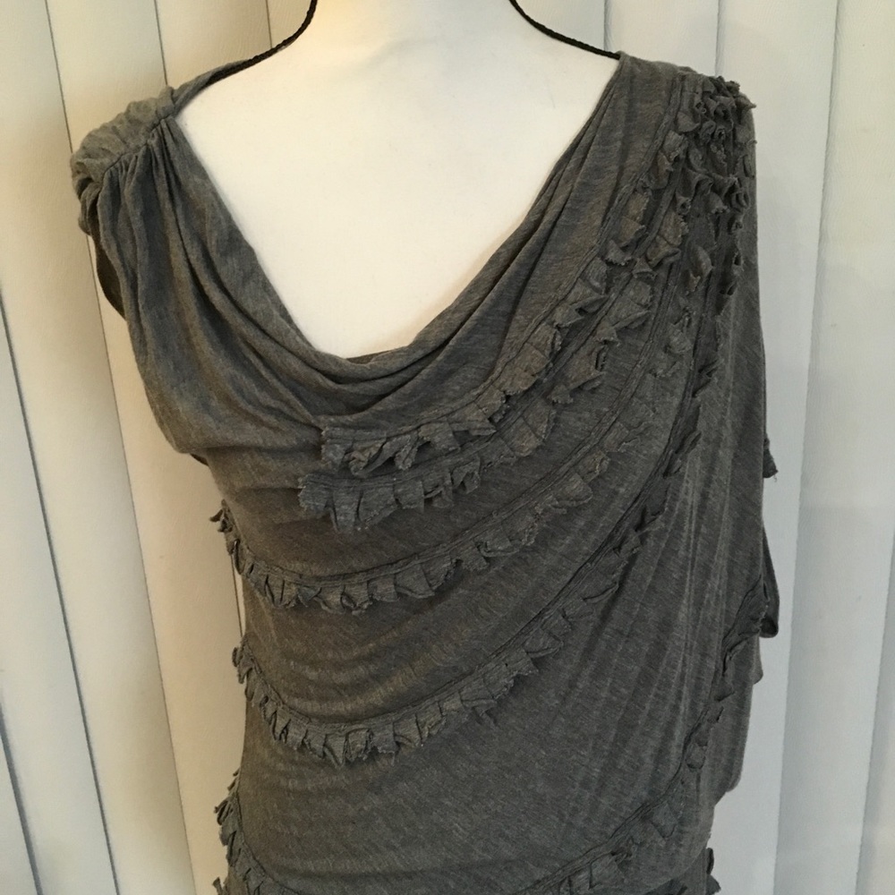 BCBG MaxAzaria Runway Mini dress symmetrical ,gray soft fabric